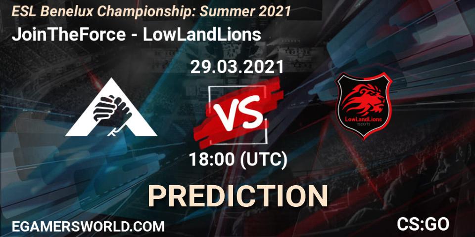 JoinTheForce vs LowLandLions: Match Prediction. 29.03.2021 at 18:00, Counter-Strike (CS2), ESL Benelux Championship: Summer 2021