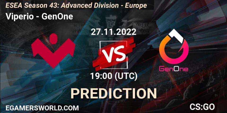 Viperio vs GenOne: Match Prediction. 27.11.22, CS2 (CS:GO), ESEA Season 43: Advanced Division - Europe