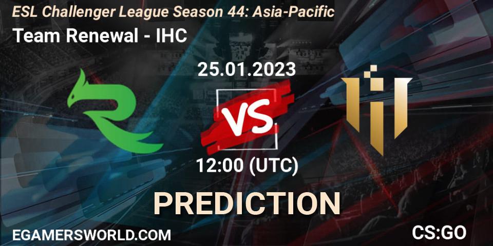 Team Renewal vs IHC: Match Prediction. 25.01.2023 at 12:00, Counter-Strike (CS2), ESL Challenger League Season 44: Asia-Pacific
