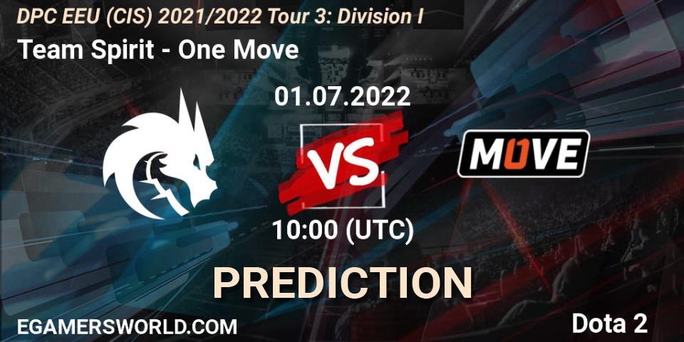 Team Spirit vs One Move: Match Prediction. 01.07.2022 at 10:00, Dota 2, DPC EEU (CIS) 2021/2022 Tour 3: Division I