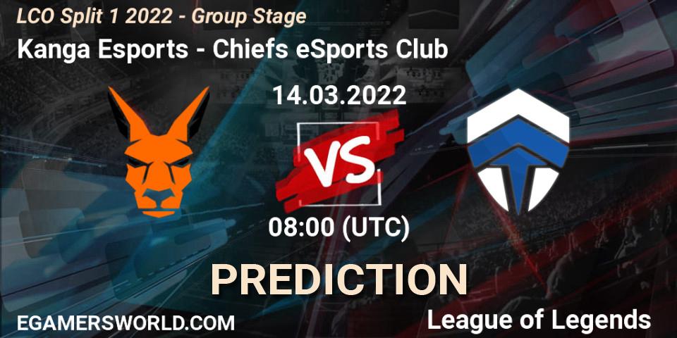 Kanga Esports vs Chiefs eSports Club: Match Prediction. 14.03.2022 at 08:00, LoL, LCO Split 1 2022 - Group Stage 