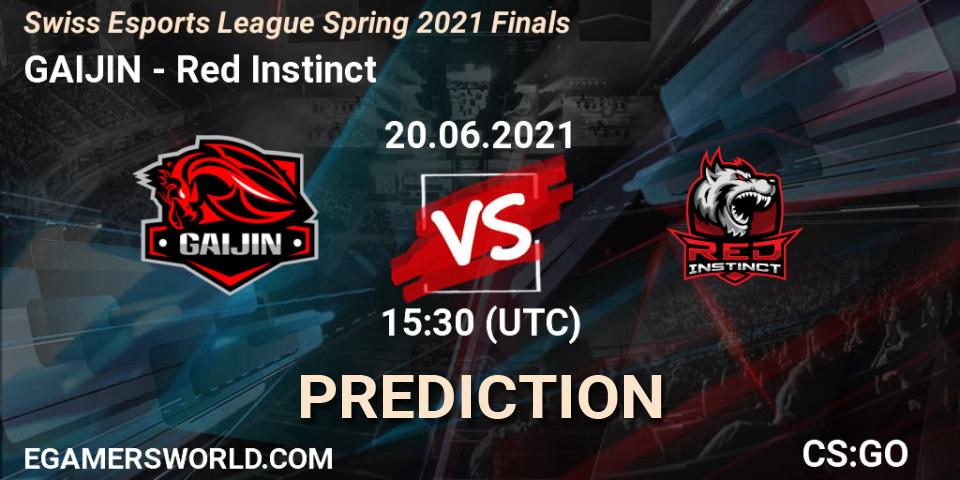 GAIJIN vs Red Instinct: Match Prediction. 20.06.2021 at 16:20, Counter-Strike (CS2), Swiss Esports League Spring 2021 Finals