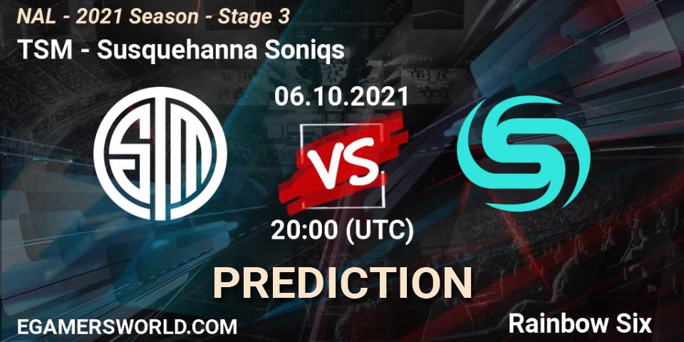 TSM vs Susquehanna Soniqs: Match Prediction. 06.10.2021 at 20:00, Rainbow Six, NAL - 2021 Season - Stage 3