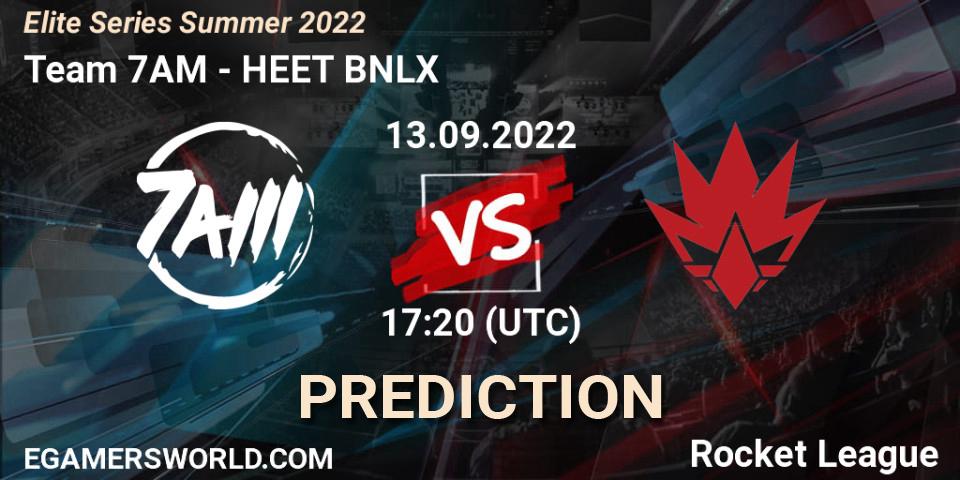 Team 7AM vs HEET BNLX: Match Prediction. 13.09.2022 at 19:00, Rocket League, Elite Series Summer 2022