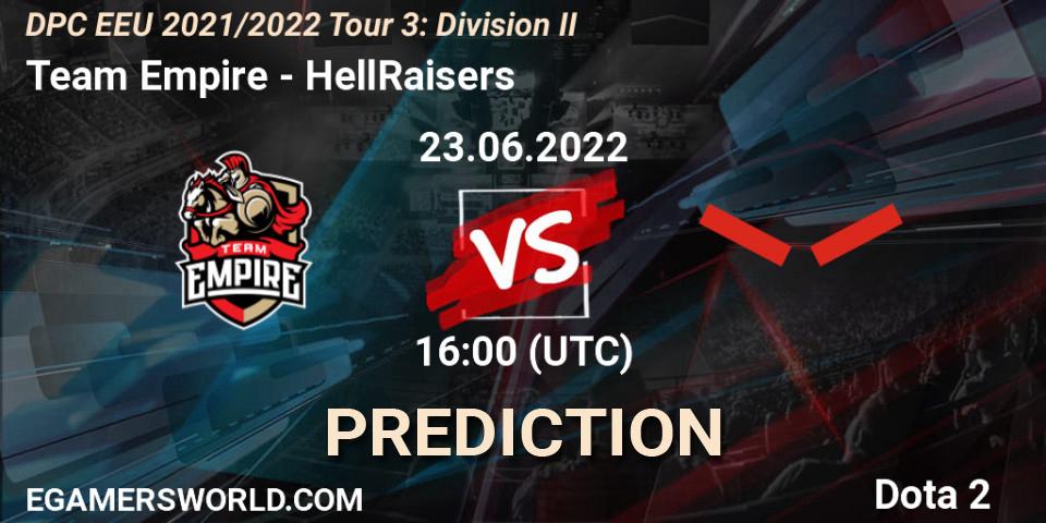 Team Empire vs HellRaisers: Match Prediction. 23.06.2022 at 17:18, Dota 2, DPC EEU 2021/2022 Tour 3: Division II