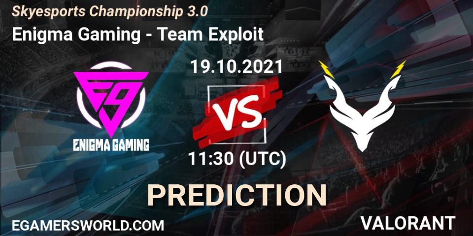 Enigma Gaming vs Team Exploit: Match Prediction. 19.10.2021 at 11:30, VALORANT, Skyesports Championship 3.0
