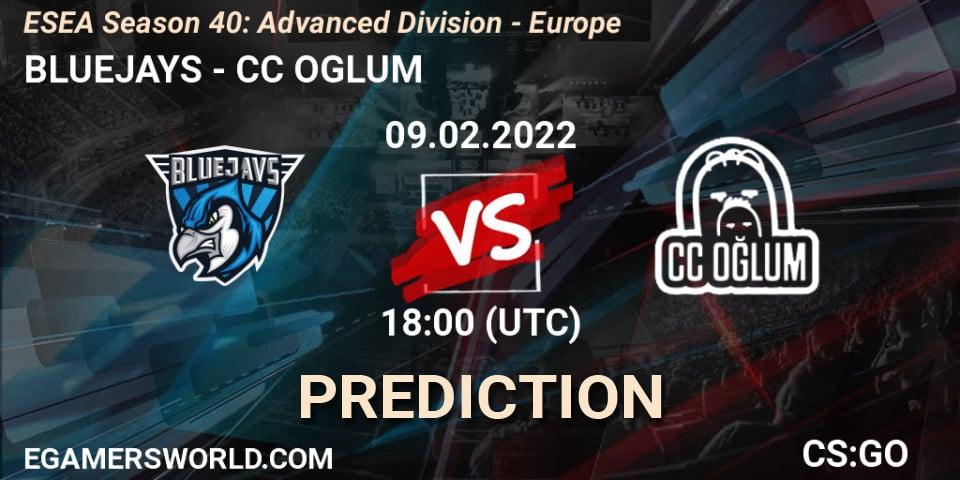 BLUEJAYS vs CC OGLUM: Match Prediction. 09.02.2022 at 18:00, Counter-Strike (CS2), ESEA Season 40: Advanced Division - Europe