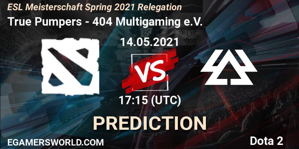 True Pumpers vs 404 Multigaming e.V.: Match Prediction. 14.05.2021 at 17:13, Dota 2, ESL Meisterschaft Spring 2021 Relegation