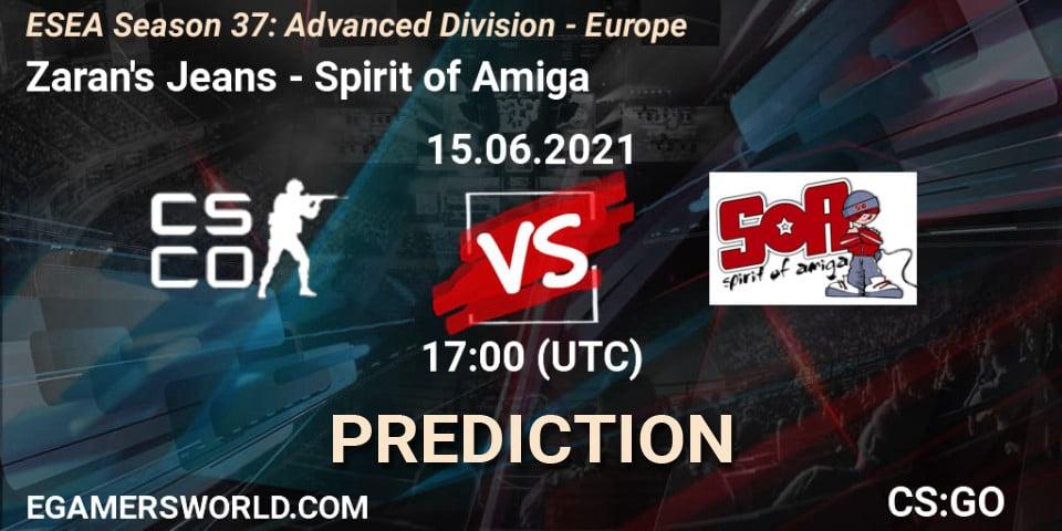Zaran's Jeans vs Spirit of Amiga: Match Prediction. 15.06.2021 at 17:00, Counter-Strike (CS2), ESEA Season 37: Advanced Division - Europe