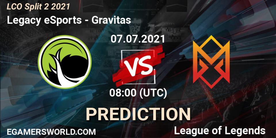 Legacy eSports vs Gravitas: Match Prediction. 07.07.21, LoL, LCO Split 2 2021