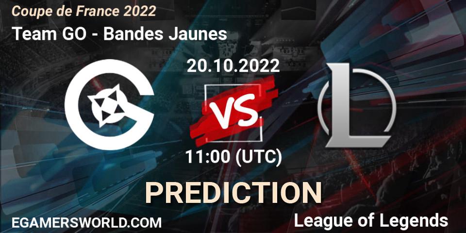 Team GO vs Bandes Jaunes: Match Prediction. 20.10.2022 at 11:00, LoL, Coupe de France 2022