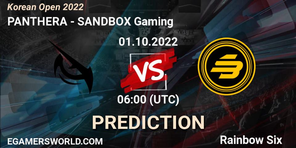 PANTHERA vs SANDBOX Gaming: Match Prediction. 01.10.2022 at 06:00, Rainbow Six, Korean Open 2022