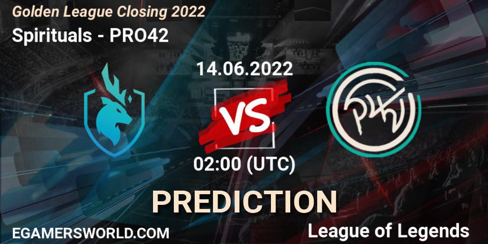 Spirituals vs PRO42: Match Prediction. 14.06.2022 at 02:00, LoL, Golden League Closing 2022