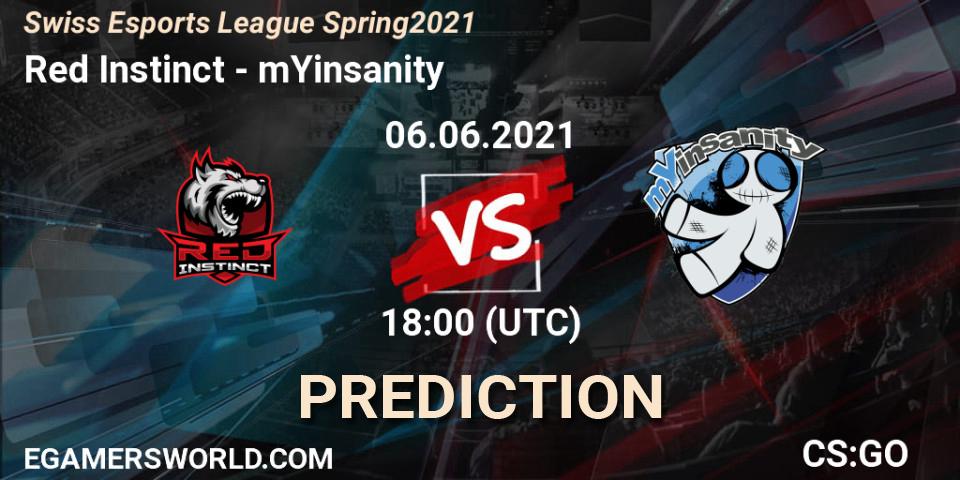 Red Instinct vs mYinsanity: Match Prediction. 06.06.2021 at 18:00, Counter-Strike (CS2), Swiss Esports League Spring 2021
