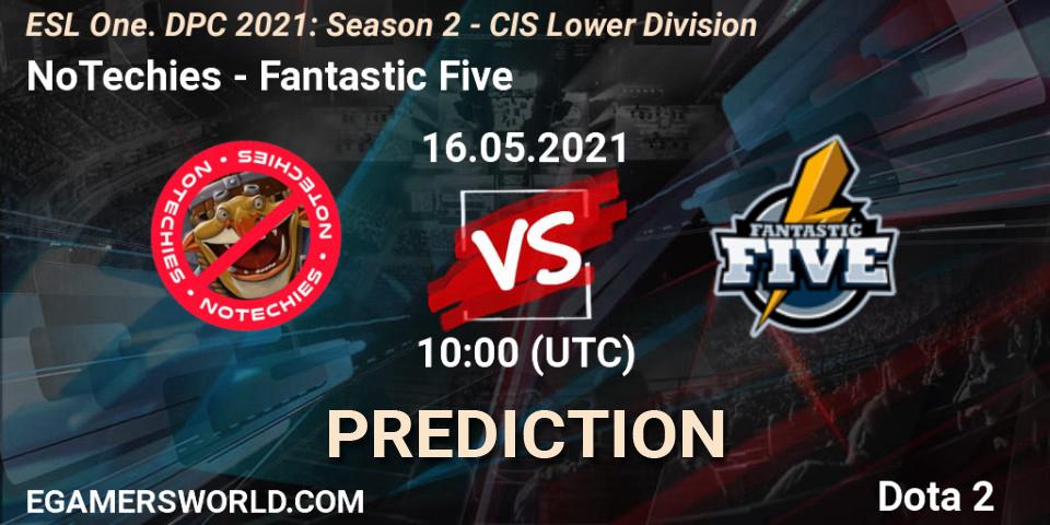 NoTechies vs Fantastic Five: Match Prediction. 16.05.2021 at 09:57, Dota 2, ESL One. DPC 2021: Season 2 - CIS Lower Division