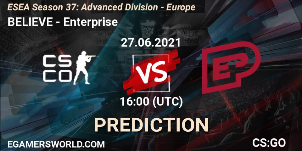 BELIEVE vs Enterprise: Match Prediction. 27.06.2021 at 16:00, Counter-Strike (CS2), ESEA Season 37: Advanced Division - Europe