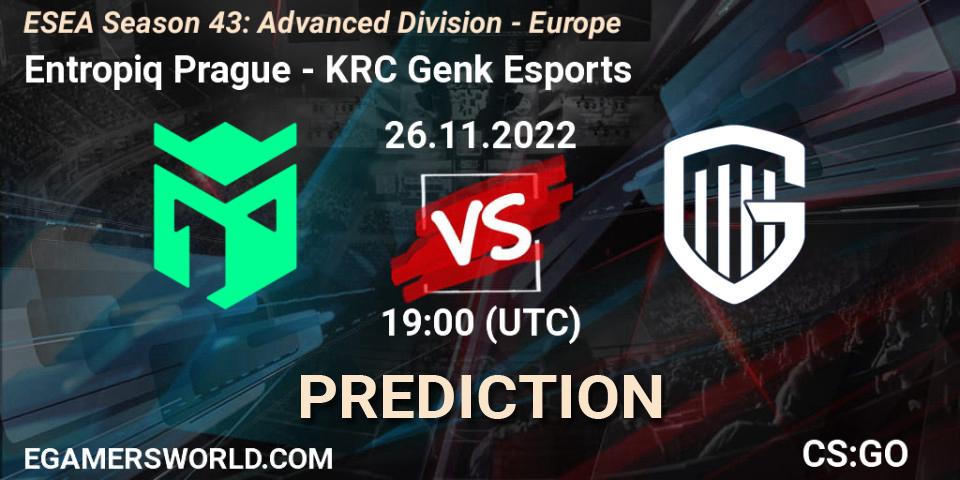Entropiq Prague vs KRC Genk Esports: Match Prediction. 26.11.22, CS2 (CS:GO), ESEA Season 43: Advanced Division - Europe