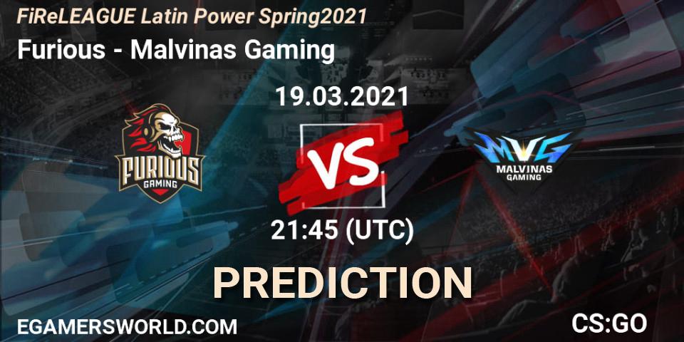 Furious vs Malvinas Gaming: Match Prediction. 19.03.2021 at 22:00, Counter-Strike (CS2), FiReLEAGUE Latin Power Spring 2021 - BLAST Premier Qualifier