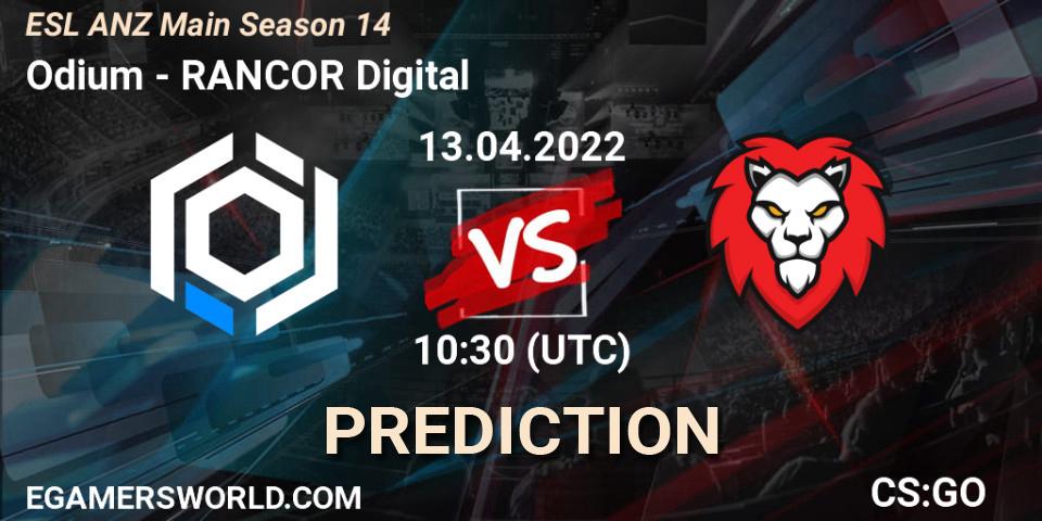 Odium vs RANCOR Digital: Match Prediction. 13.04.2022 at 10:30, Counter-Strike (CS2), ESL ANZ Main Season 14