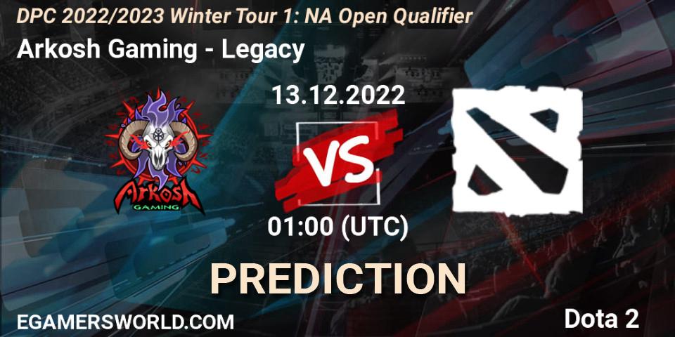 Arkosh Gaming vs Legacy: Match Prediction. 13.12.2022 at 01:04, Dota 2, DPC 2022/2023 Winter Tour 1: NA Open Qualifier 1