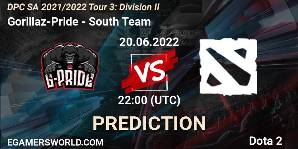 Gorillaz-Pride vs South Team: Match Prediction. 20.06.22, Dota 2, DPC SA 2021/2022 Tour 3: Division II