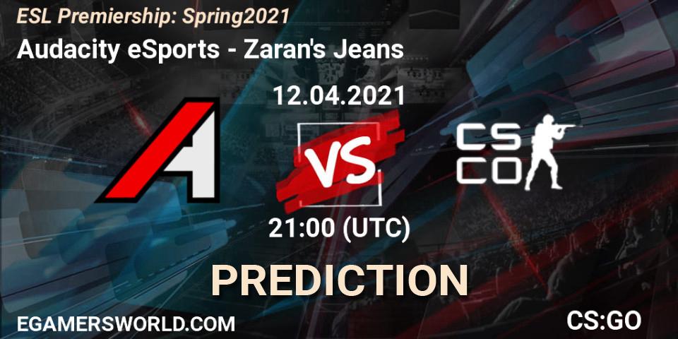 Audacity eSports vs Zaran's Jeans: Match Prediction. 12.04.2021 at 21:15, Counter-Strike (CS2), ESL Premiership: Spring 2021