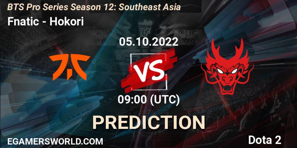 Fnatic vs Hokori: Match Prediction. 05.10.2022 at 09:01, Dota 2, BTS Pro Series Season 12: Southeast Asia