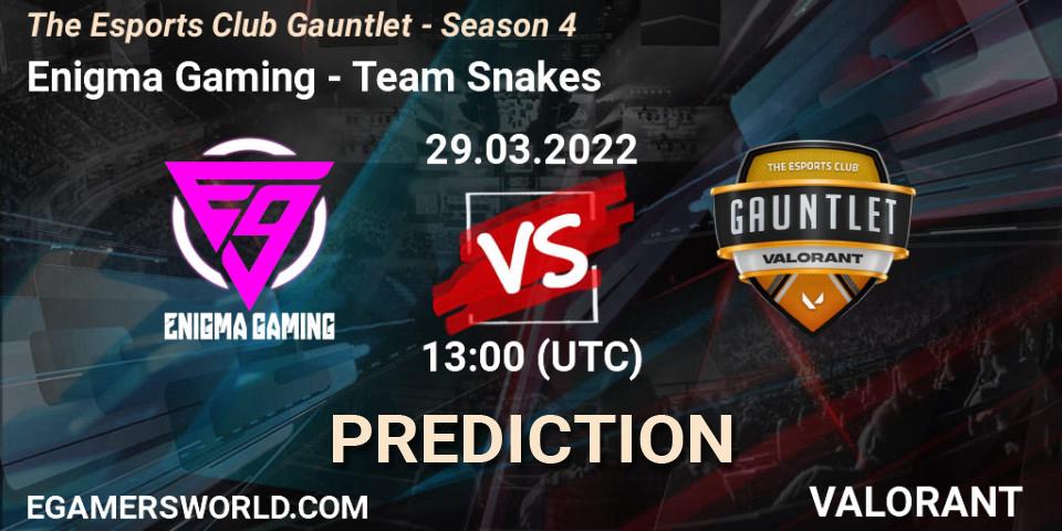 Enigma Gaming vs Team Snakes: Match Prediction. 29.03.2022 at 13:00, VALORANT, The Esports Club Gauntlet - Season 4