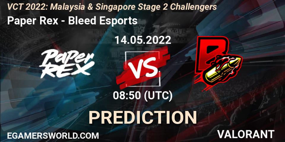 Paper Rex vs Bleed Esports: Match Prediction. 14.05.22, VALORANT, VCT 2022: Malaysia & Singapore Stage 2 Challengers
