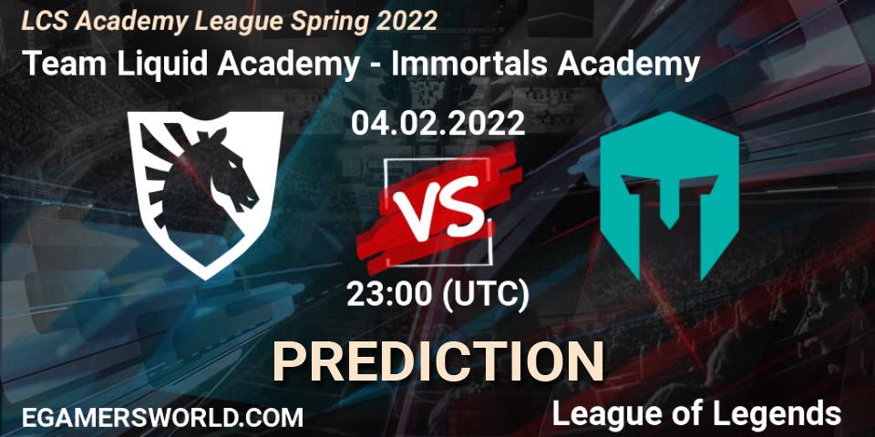 Team Liquid Academy vs Immortals Academy: Match Prediction. 04.02.2022 at 23:00, LoL, LCS Academy League Spring 2022
