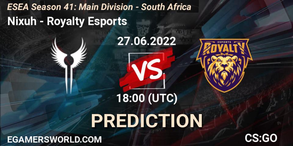 Nixuh vs Royalty Esports: Match Prediction. 27.06.2022 at 18:00, Counter-Strike (CS2), ESEA Season 41: Main Division - South Africa