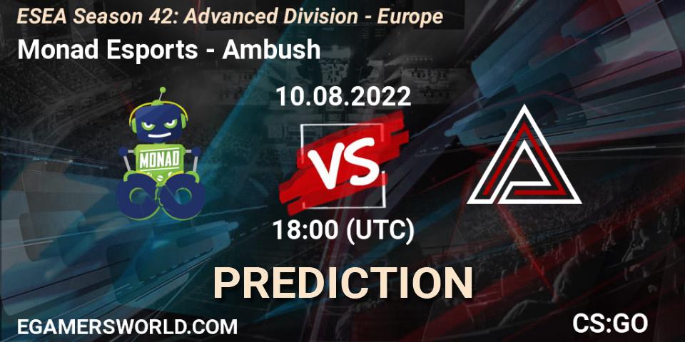 Monad Esports vs Ambush: Match Prediction. 30.08.2022 at 17:00, Counter-Strike (CS2), ESEA Season 42: Advanced Division - Europe