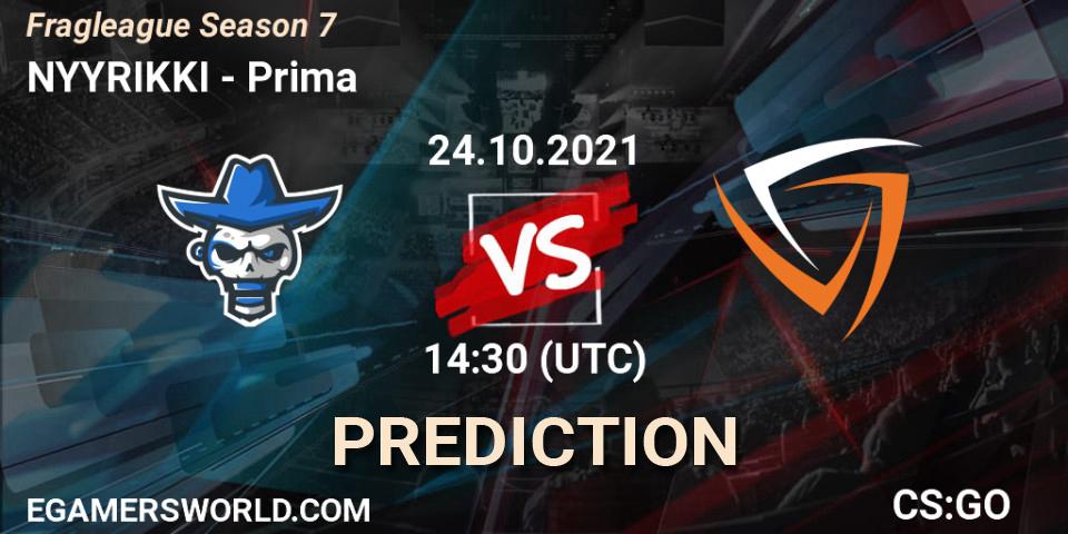 NYYRIKKI vs Prima: Match Prediction. 24.10.2021 at 14:30, Counter-Strike (CS2), Fragleague Season 7