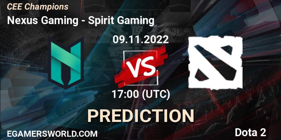 Nexus Gaming vs Spirit Gaming: Match Prediction. 09.11.2022 at 17:20, Dota 2, CEE Champions