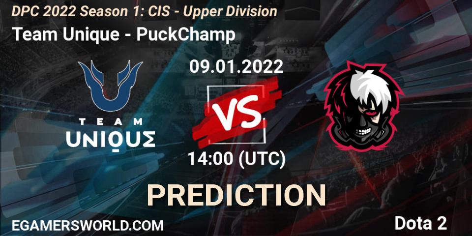 Team Unique vs PuckChamp: Match Prediction. 09.01.2022 at 14:00, Dota 2, DPC 2022 Season 1: CIS - Upper Division