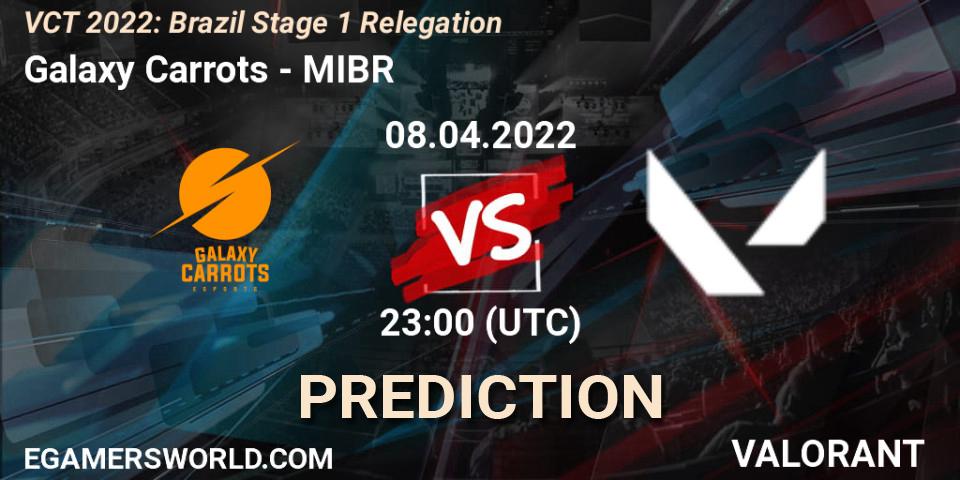 Galaxy Carrots vs MIBR: Match Prediction. 08.04.2022 at 23:45, VALORANT, VCT 2022: Brazil Stage 1 Relegation