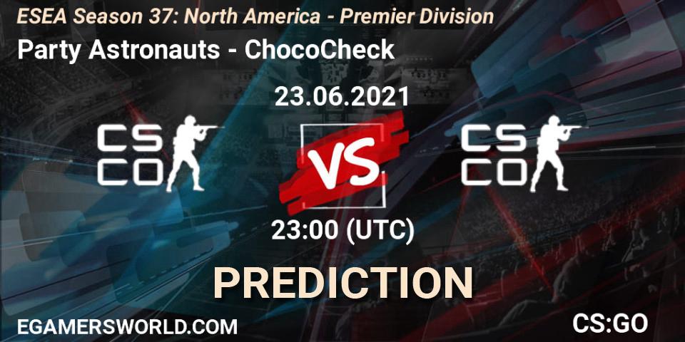 Party Astronauts vs ChocoCheck: Match Prediction. 23.06.2021 at 23:00, Counter-Strike (CS2), ESEA Season 37: North America - Premier Division