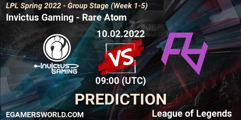 Invictus Gaming vs Rare Atom: Match Prediction. 10.02.2022 at 09:00, LoL, LPL Spring 2022 - Group Stage (Week 1-5)