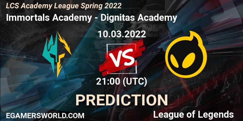 Immortals Academy vs Dignitas Academy: Match Prediction. 10.03.2022 at 21:00, LoL, LCS Academy League Spring 2022