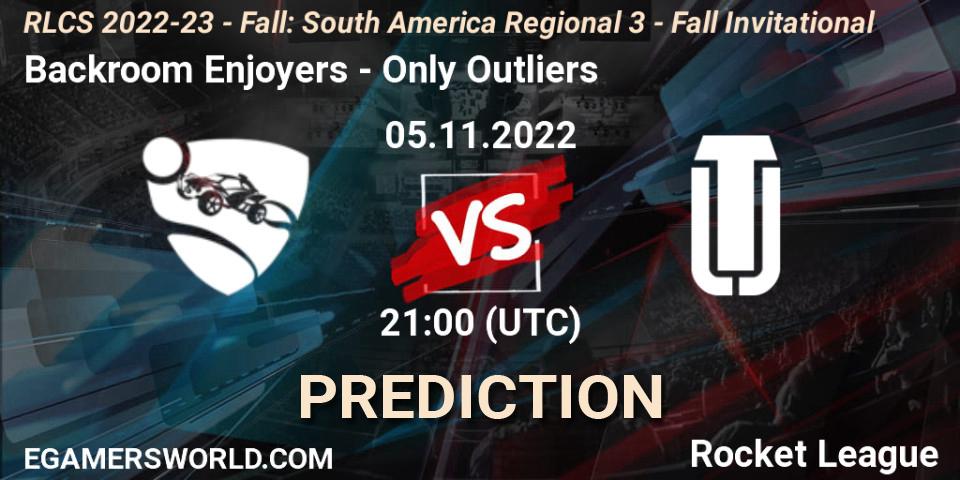 Backroom Enjoyers vs Only Outliers: Match Prediction. 05.11.2022 at 21:00, Rocket League, RLCS 2022-23 - Fall: South America Regional 3 - Fall Invitational
