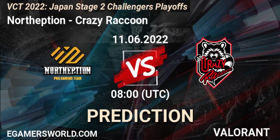 Northeption vs Crazy Raccoon: Match Prediction. 11.06.22, VALORANT, VCT 2022: Japan Stage 2 Challengers Playoffs