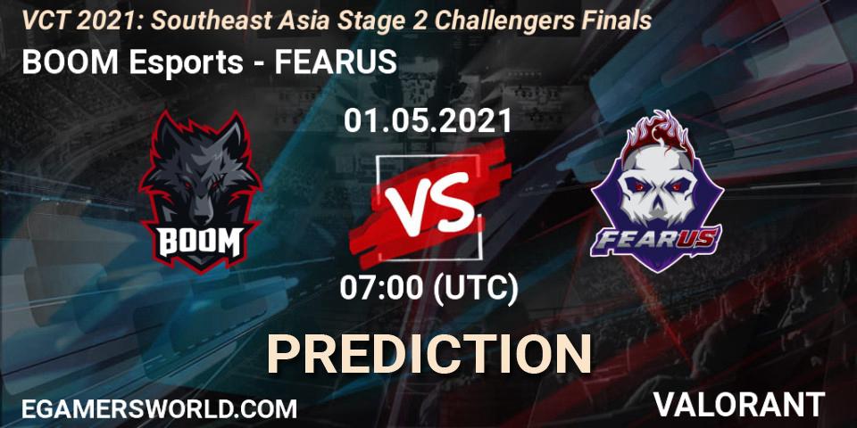 BOOM Esports vs FEARUS: Match Prediction. 01.05.2021 at 07:00, VALORANT, VCT 2021: Southeast Asia Stage 2 Challengers Finals