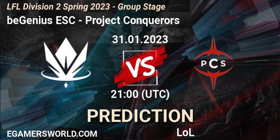 beGenius ESC vs Project Conquerors: Match Prediction. 31.01.23, LoL, LFL Division 2 Spring 2023 - Group Stage