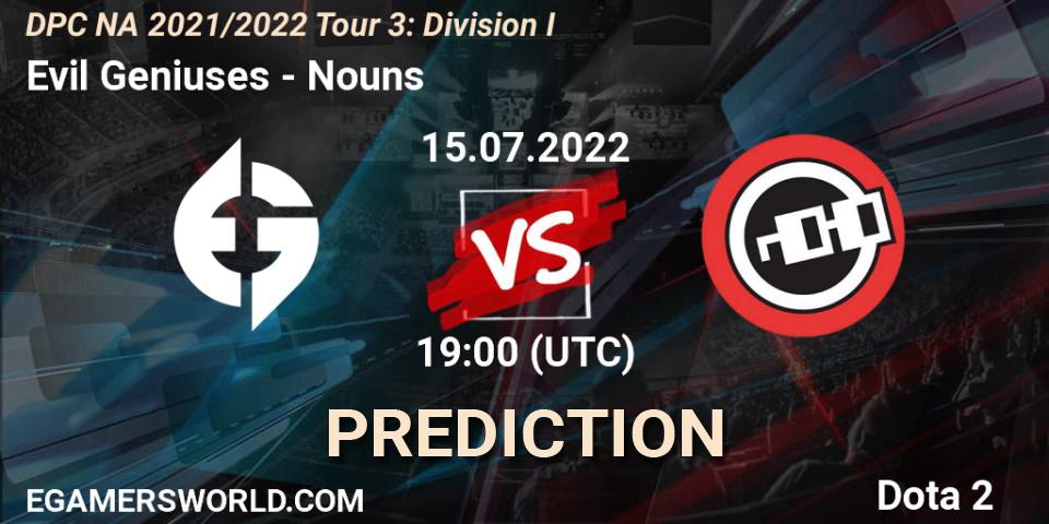 Evil Geniuses vs Nouns: Match Prediction. 15.07.22, Dota 2, DPC NA 2021/2022 Tour 3: Division I