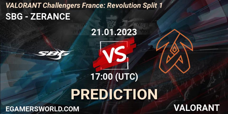 SBG vs ZERANCE: Match Prediction. 21.01.2023 at 17:00, VALORANT, VALORANT Challengers 2023 France: Revolution Split 1