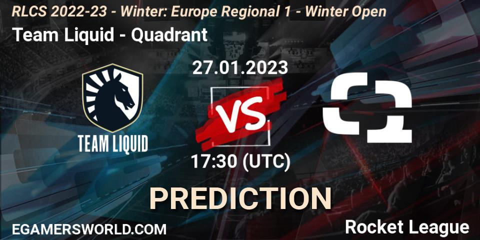 Team Liquid vs Quadrant: Match Prediction. 27.01.2023 at 17:30, Rocket League, RLCS 2022-23 - Winter: Europe Regional 1 - Winter Open