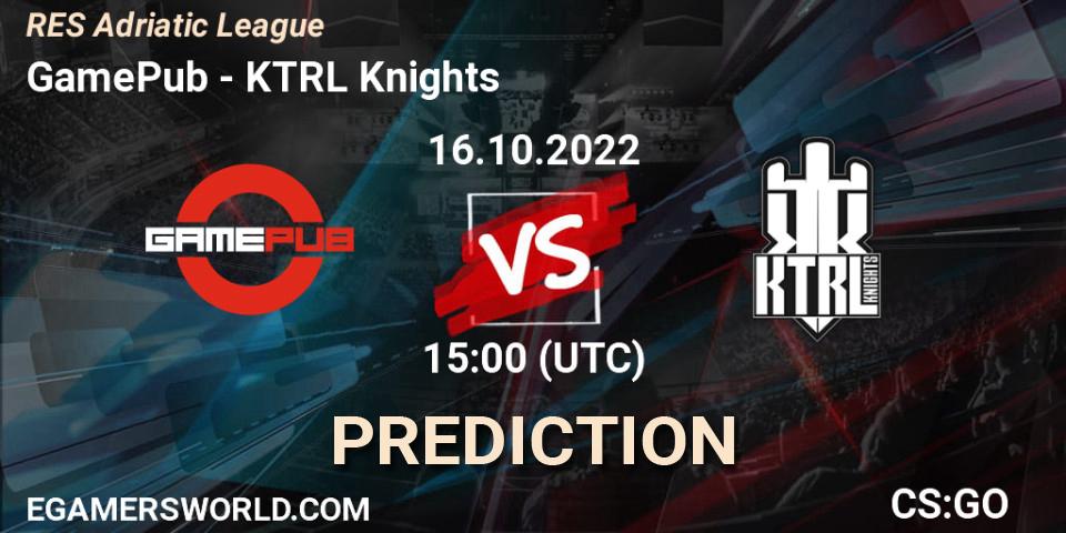 GamePub vs KTRL Knights: Match Prediction. 16.10.2022 at 15:00, Counter-Strike (CS2), RES Adriatic League