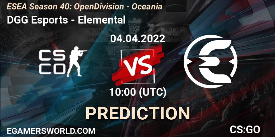 DGG Esports vs Elemental: Match Prediction. 04.04.2022 at 10:00, Counter-Strike (CS2), ESEA Season 40: Open Division - Oceania