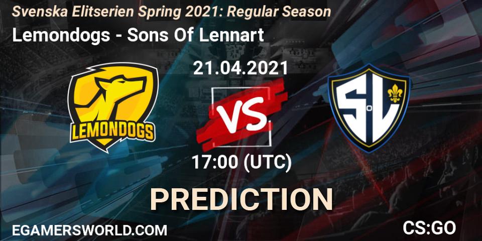 Lemondogs vs Sons Of Lennart: Match Prediction. 21.04.2021 at 17:00, Counter-Strike (CS2), Svenska Elitserien Spring 2021: Regular Season
