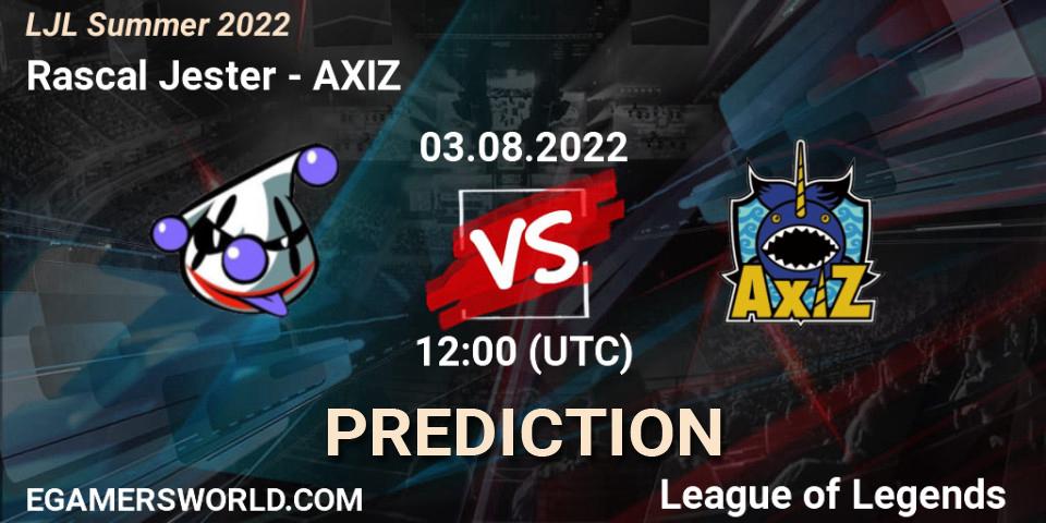 Rascal Jester vs AXIZ: Match Prediction. 03.08.2022 at 12:00, LoL, LJL Summer 2022